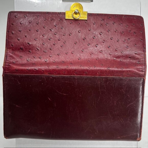 Vintage Retro Givenchy Ostritch  Burgendy Leather  Long Wallet Biflod   Logo(11) - Picture 8 of 12